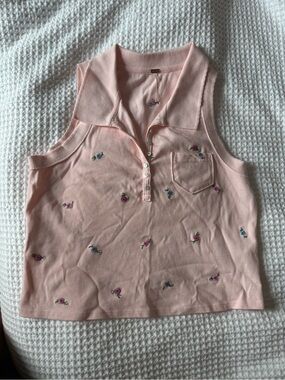 Free People Floral Polo Tank